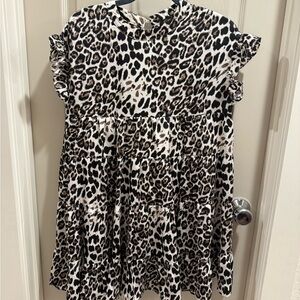 Leopard Print Ruffle Sleeve Dress